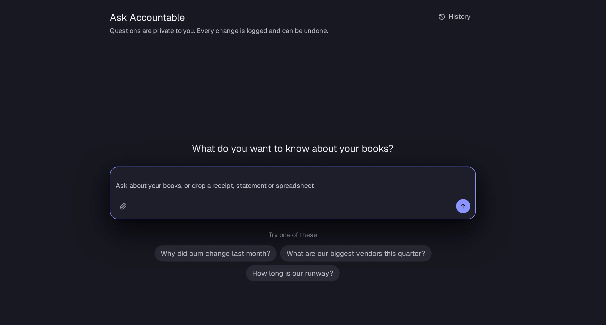 Accountable AI answering a question about burn, with the entries behind the number