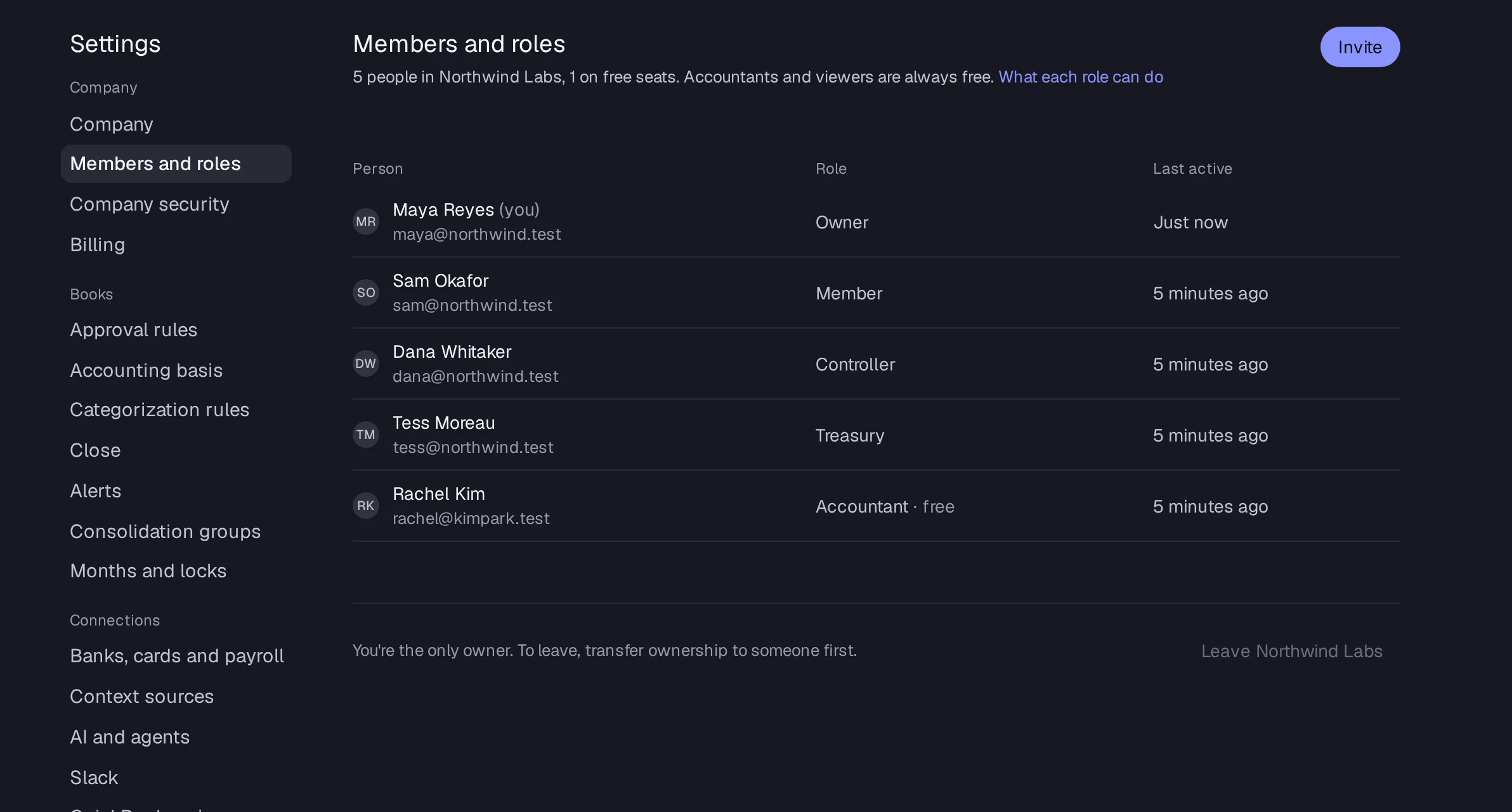 Members and roles with the Invite dialog and the role picker