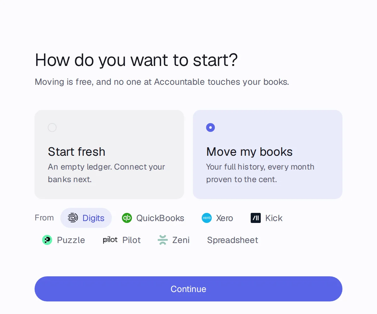 How do you want to start? with Start fresh, Move my books and the list of old tools